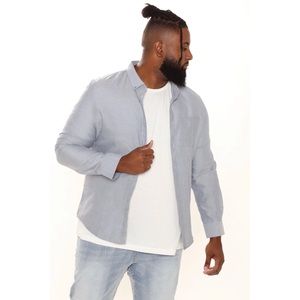 Fashion Nova East End Long Sleeve Woven Top  Heathered Navy 2XL